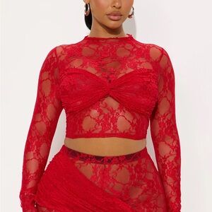 Fashion Nova Rosalia Red Lace Set